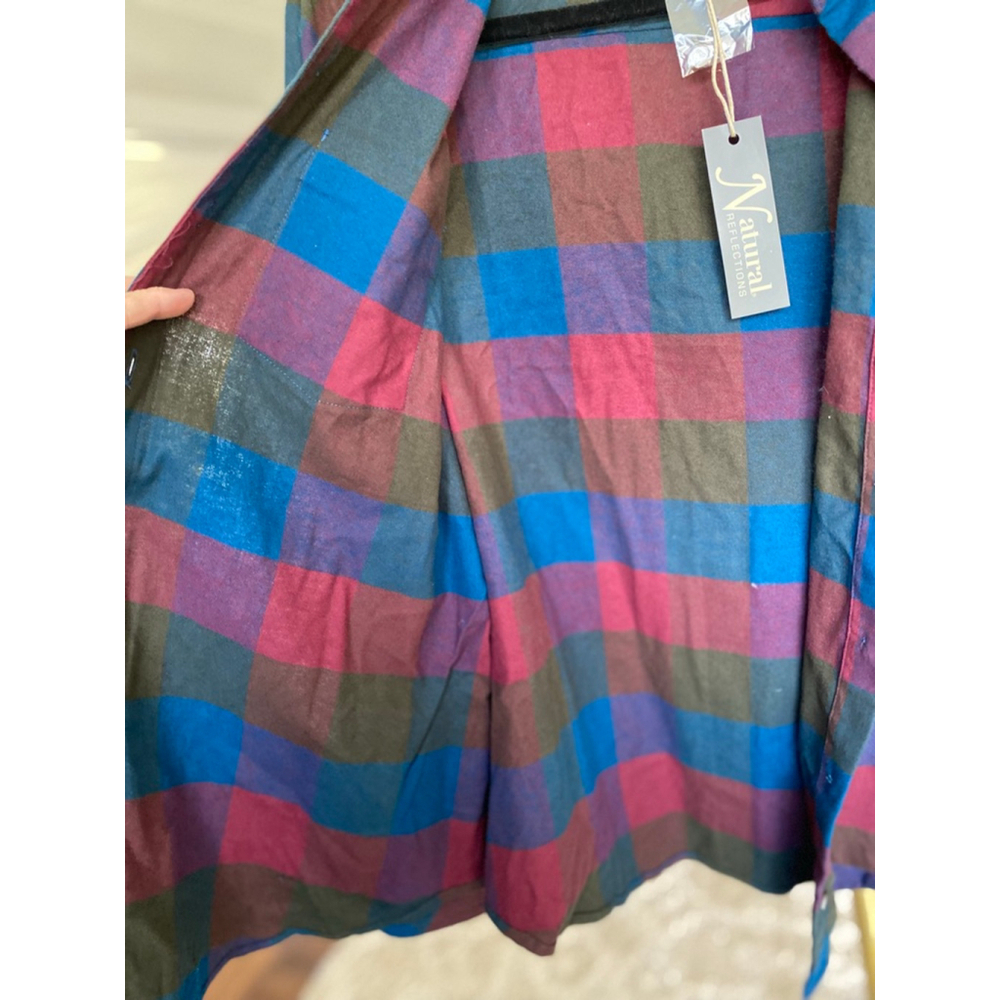 Natural Reflections Plaid Cotton Button-Up Shirt Burgundy Blue Olive Autumn Boho - Picture 5 of 8